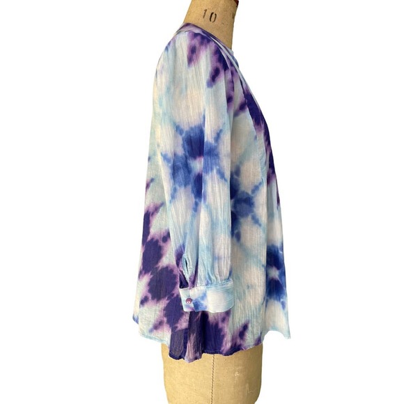 Jones New York Signature Petite Button Front Tie Dye Blouse PS - Picture 2 of 9